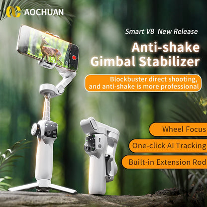 Smart V8™ Gimbal – 3-Axis Phone Stabilizer with Tripod & AI Tracking (including: AI Follow-up assistant)
