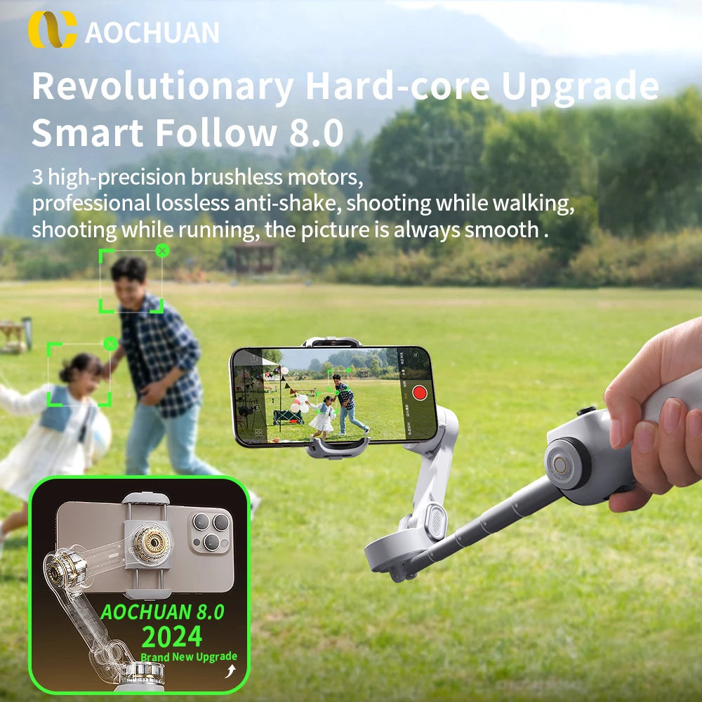 Smart V8™ Gimbal – 3-Axis Phone Stabilizer with Tripod & AI Tracking (Full Kit)