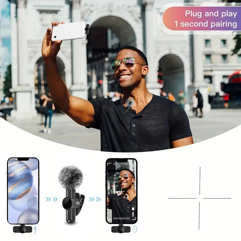 Wireless Microphone With Windproof Cover Audio Video Recording