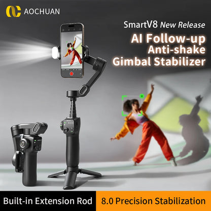 Smart V8™ Gimbal – 3-Axis Phone Stabilizer with Tripod & AI Tracking (basic kit)