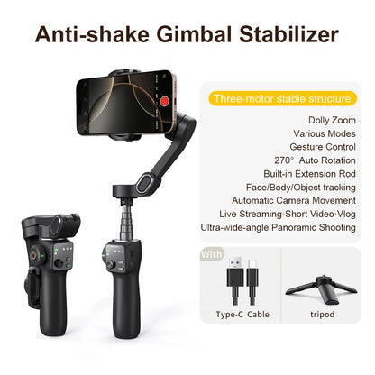 Smart V8™ Gimbal – 3-Axis Phone Stabilizer with Tripod & AI Tracking (basic kit)